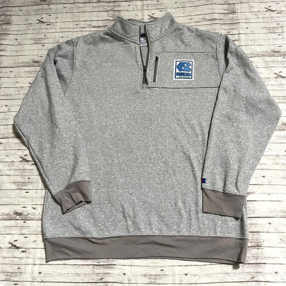 Champion UNC Tar Heels 1/4 Zip Pullover Sweatshirt Mens Size Large L Gray Blue